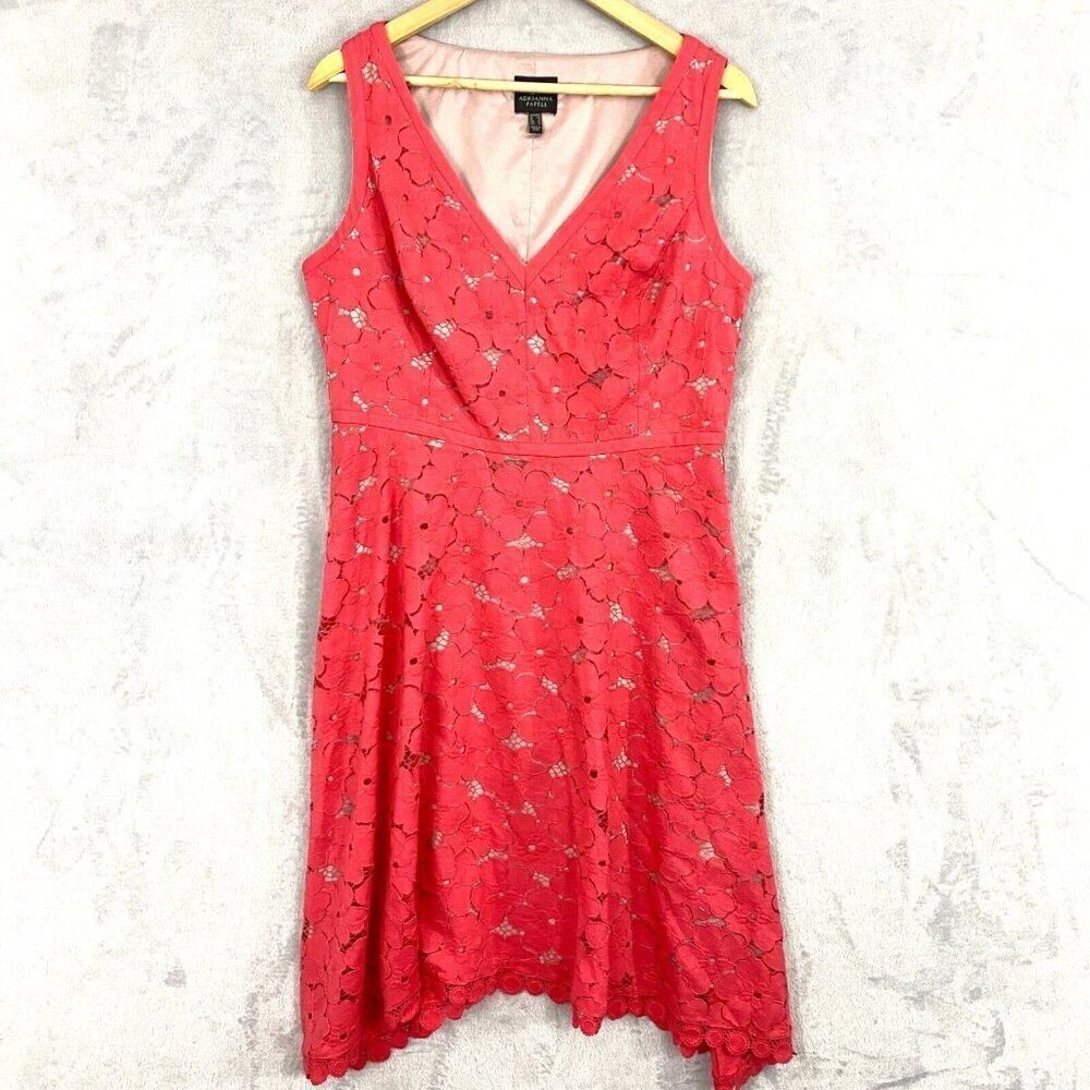 Tahari ASL Coral Lace V-Neck Sleeveless Dress Size 12